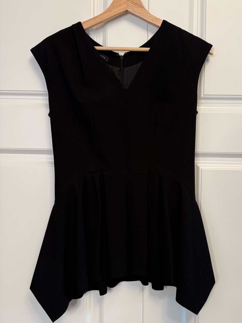 MICHAA Black Peplum Top Asymmetrical Hem Structured Sleeveless Size S